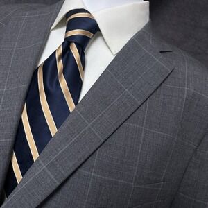 Barberis Sport Coat 44R  Gray Windowpane Super 120 Wool Blazer Jacket Casual